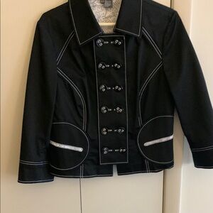 Black Double-Breasted Jacket and skirt with White Stitching